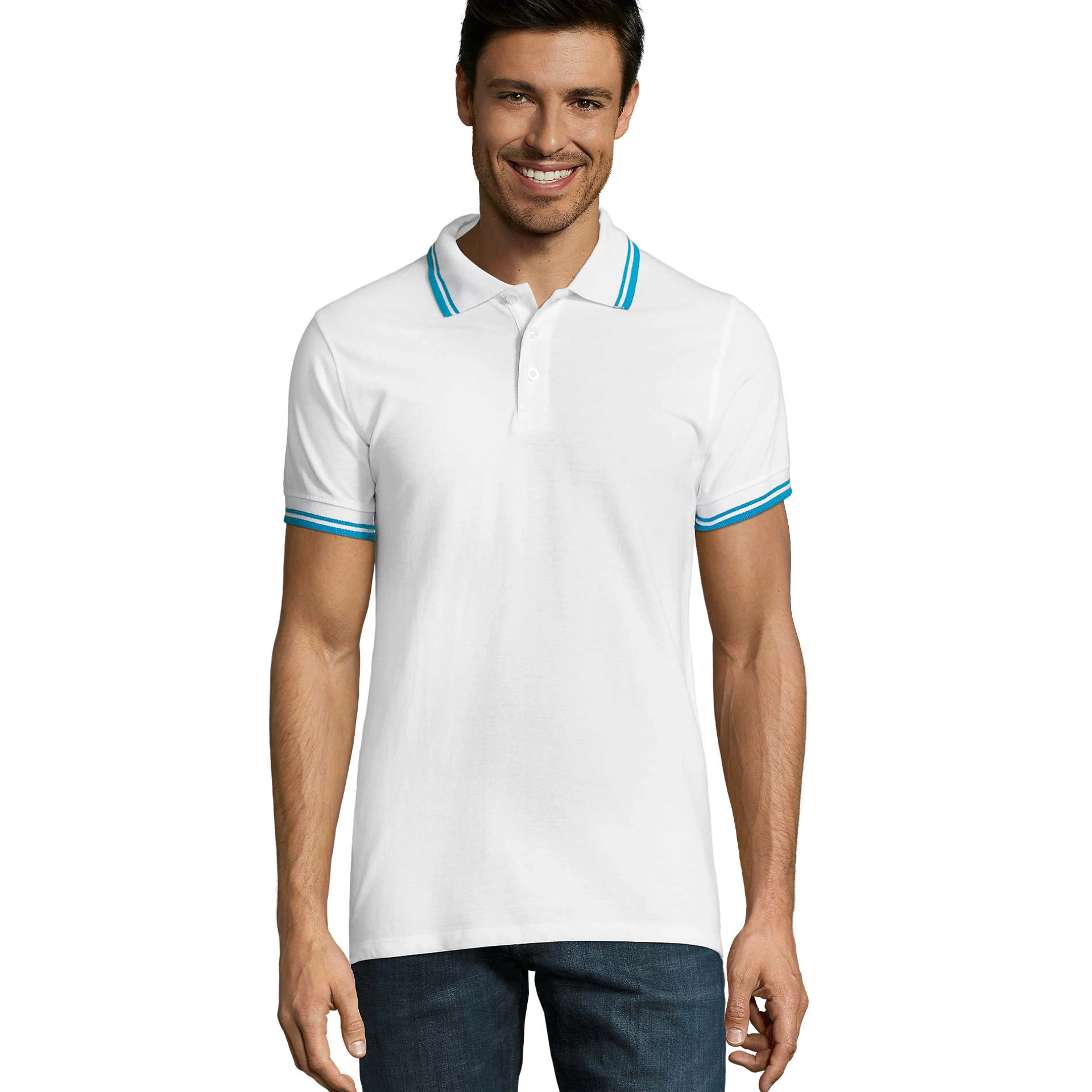 Футболка поло чоловіча SOL'S Pasadena - Білий / морський / 3XL