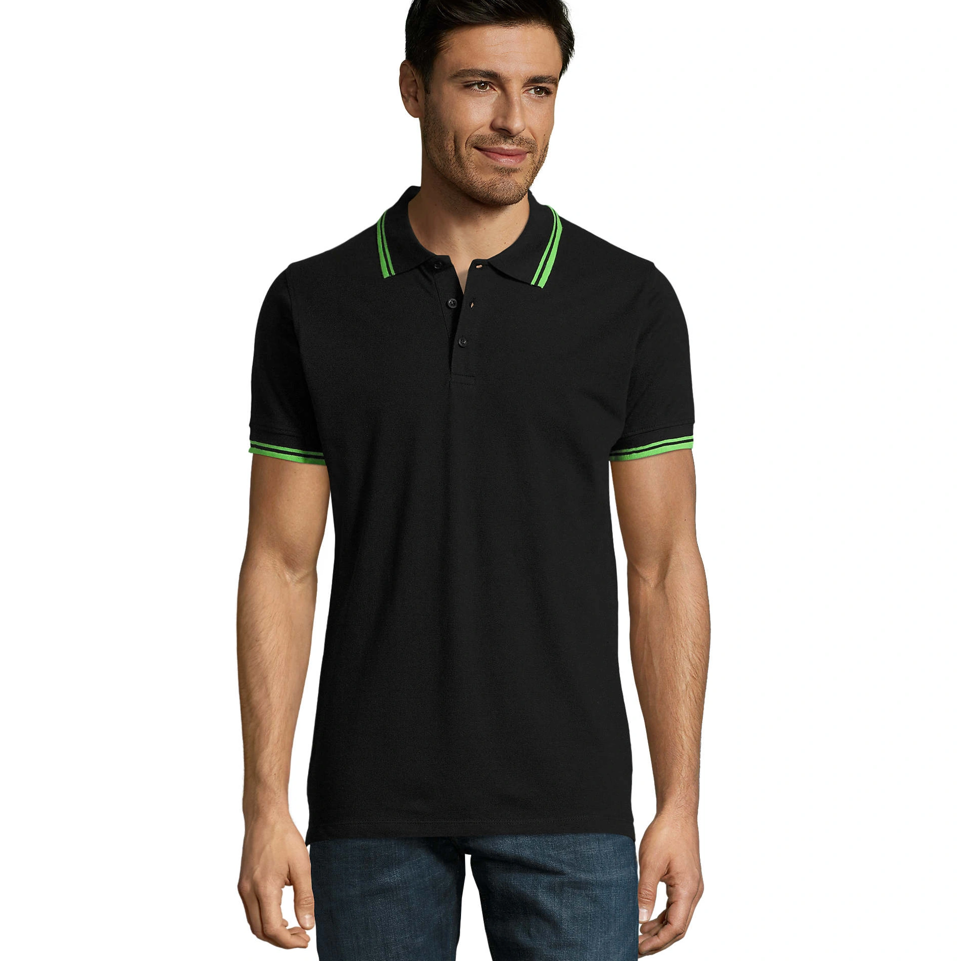 Футболка поло чоловіча SOL'S Pasadena - Чорний / лайм / 3XL