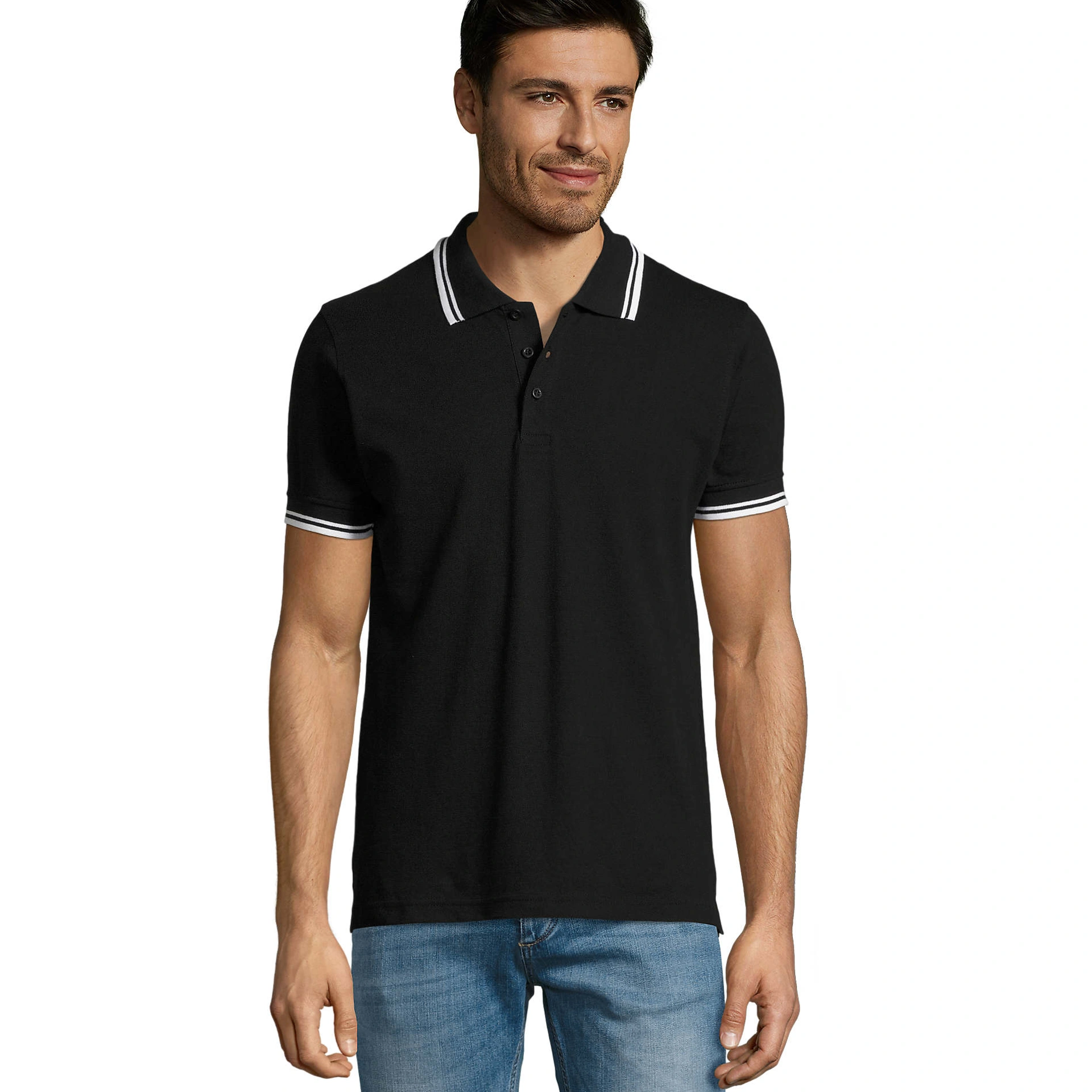 Футболка поло чоловіча SOL'S Pasadena - Чорний / білий / 3XL