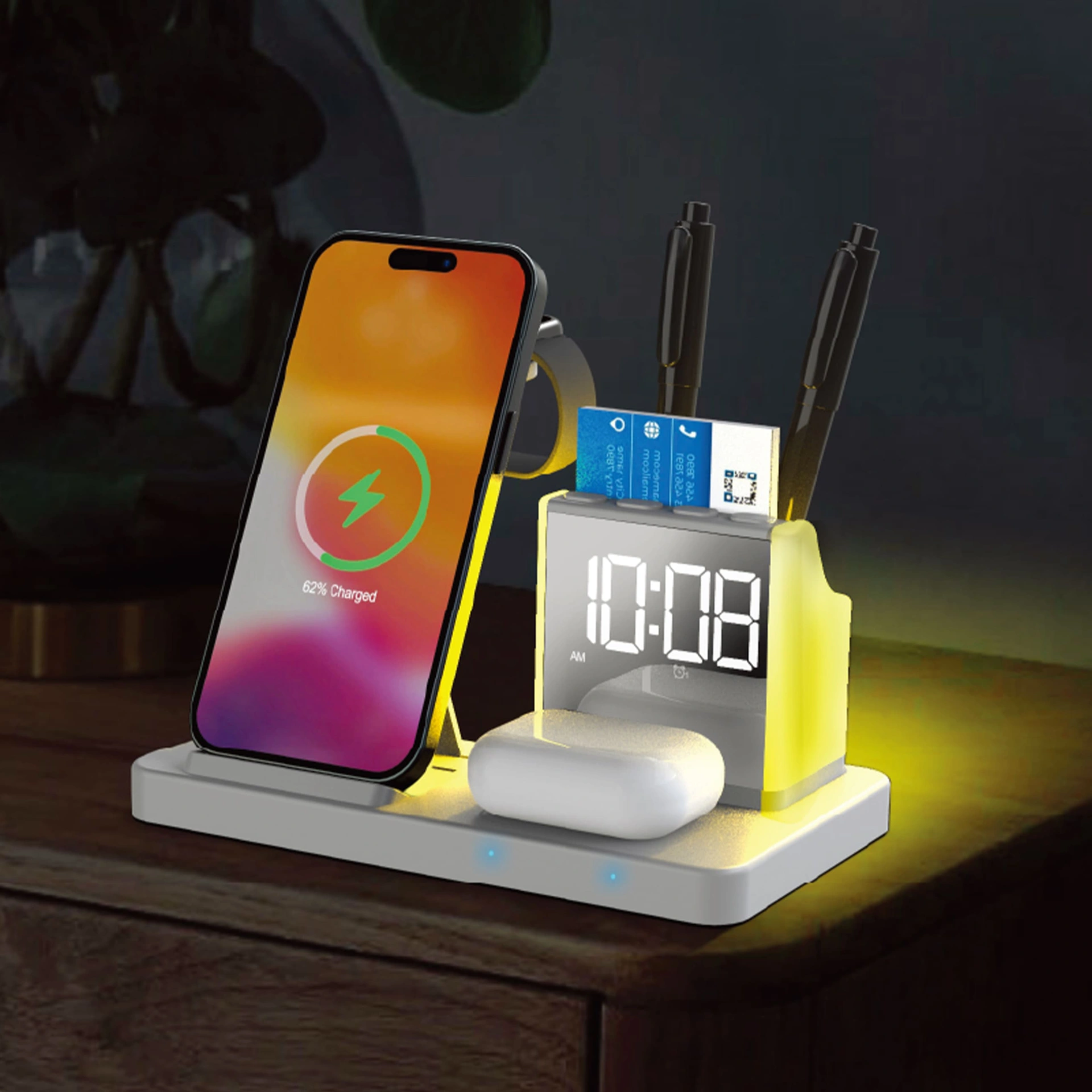 Бездротовий зарядний пристрій з годинником Time Dock, TM TEG - білий