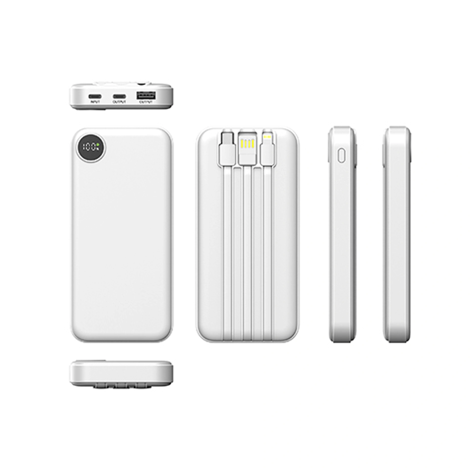 Павербанк 10 000 mAh / 37 Wh із підсвічуванням логотипа, HELIOS - Білий