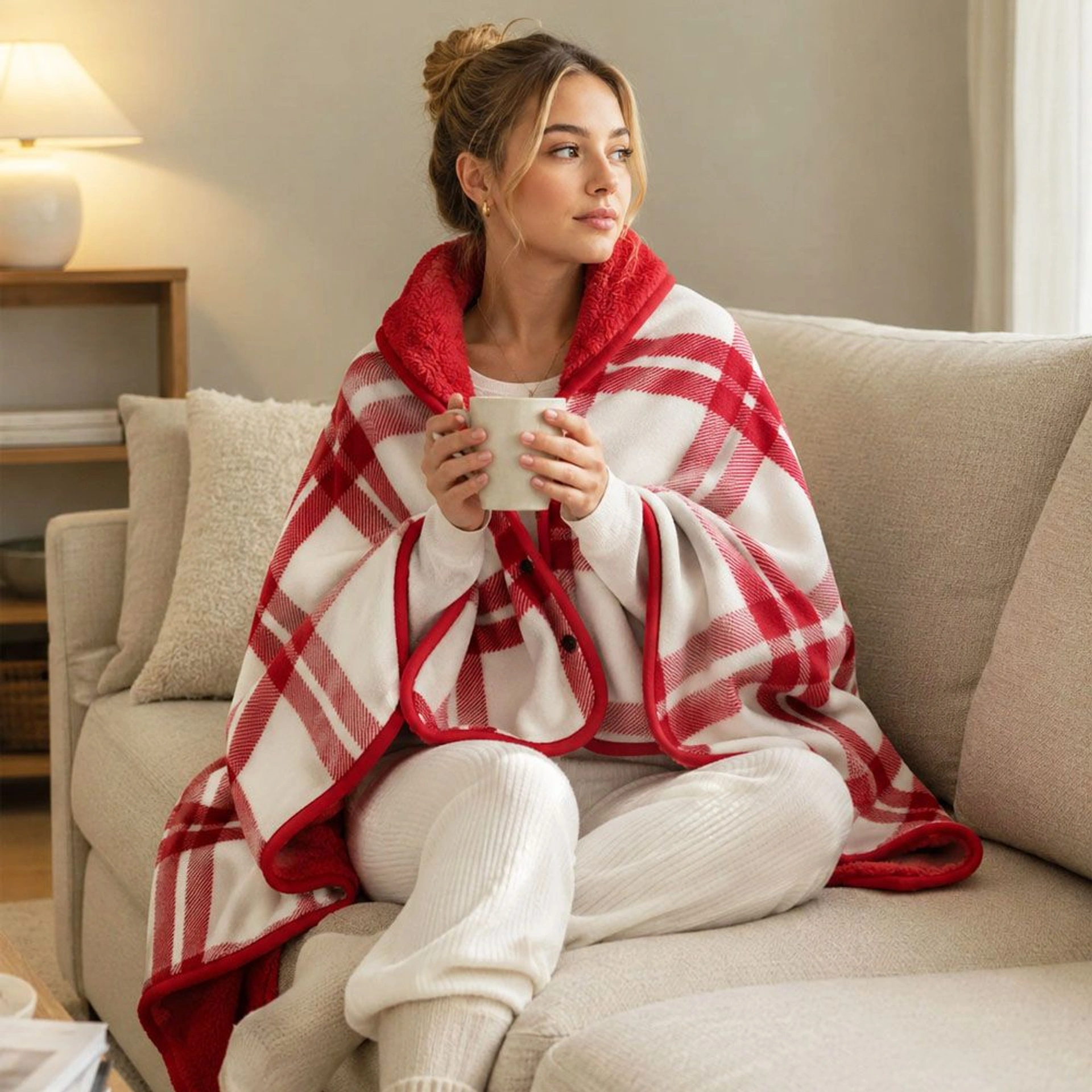 Плед-пончо флісовий Soft Me Poncho M 70х140см - Червоний / білий