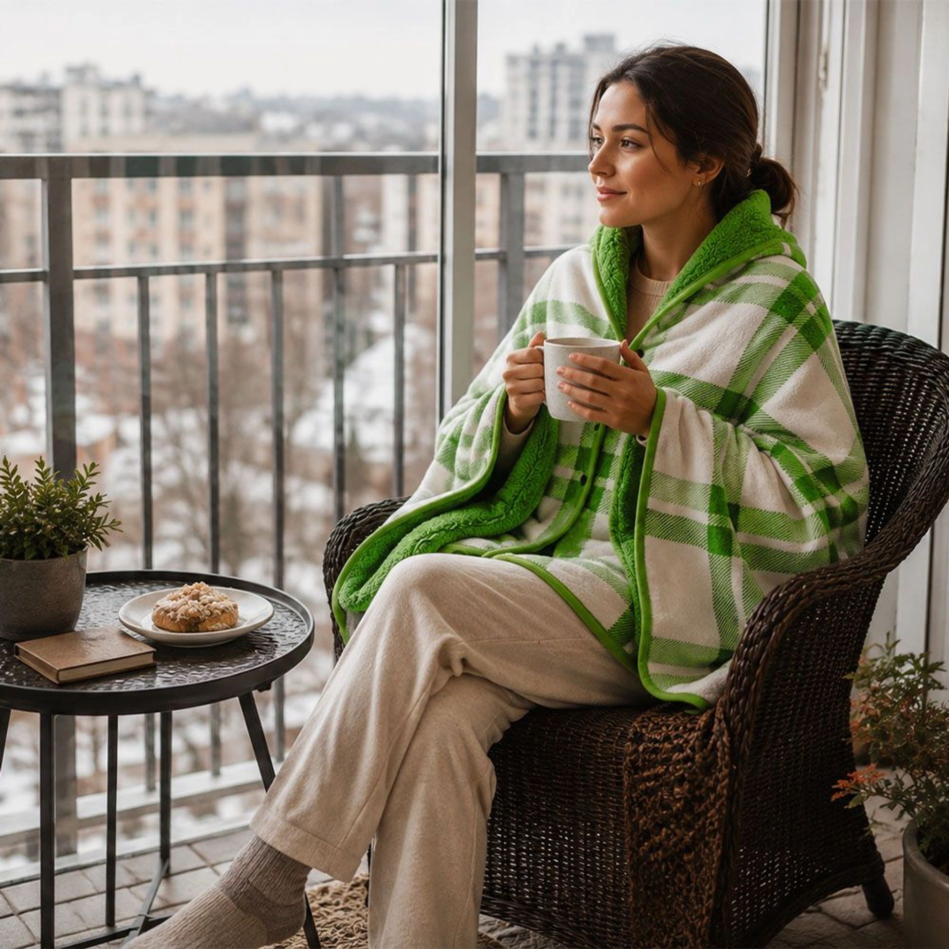Плед-пончо флісовий Soft Me Poncho M 70х140см - Зелений / білий