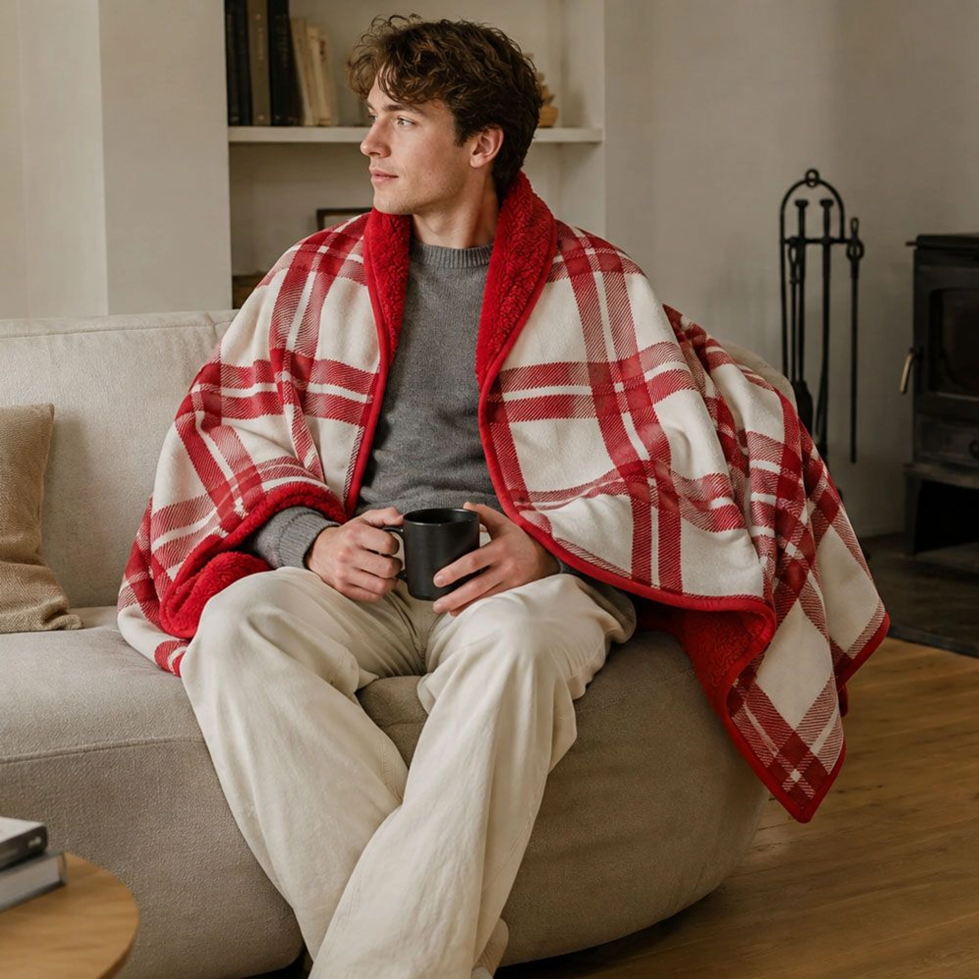 Плед-пончо флісовий Soft Me Poncho L 100х140см - Червоний / білий